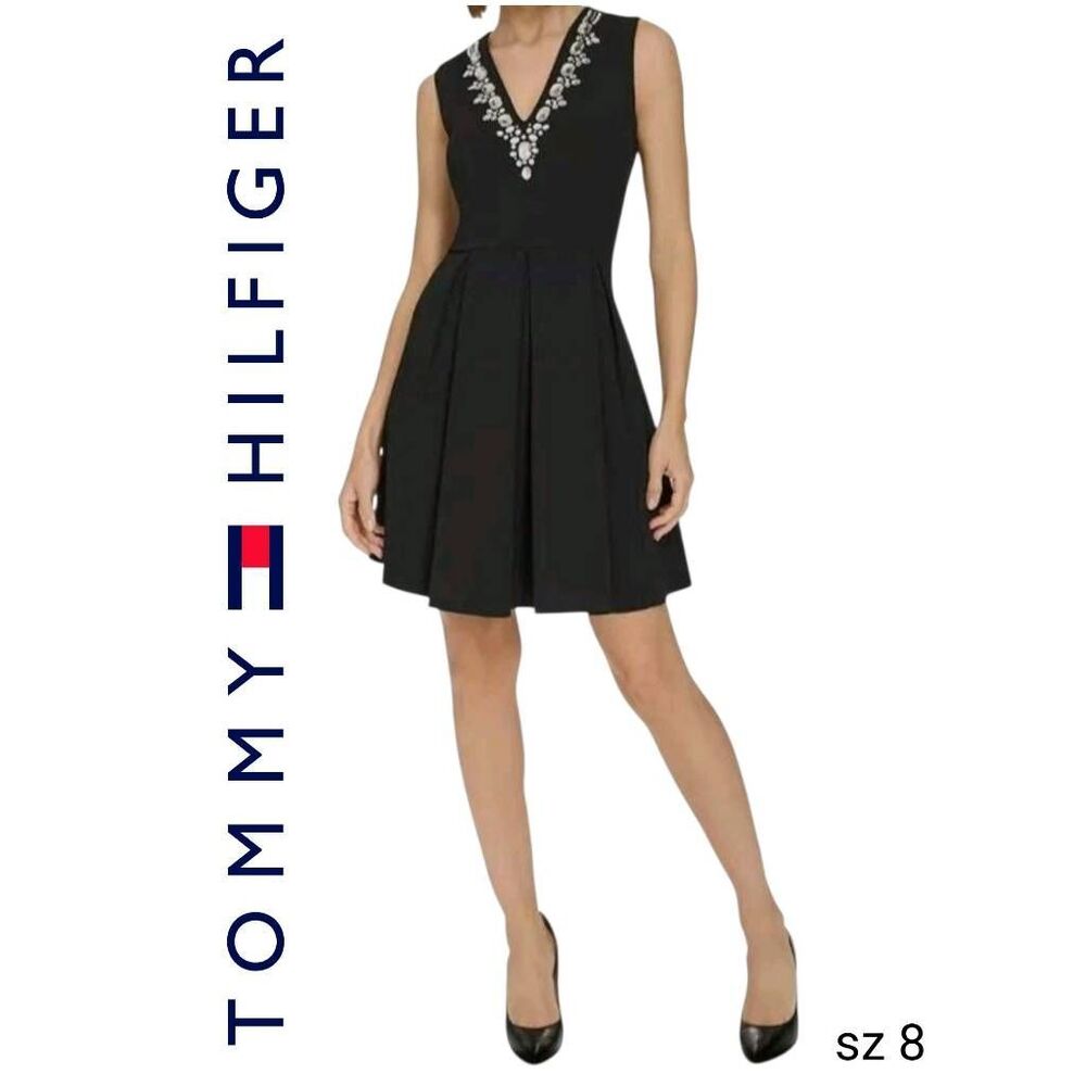 Tommy Hilfiger Women's Black Rhinestone Pleated Mini Dress FREE SHIPPING ❤️